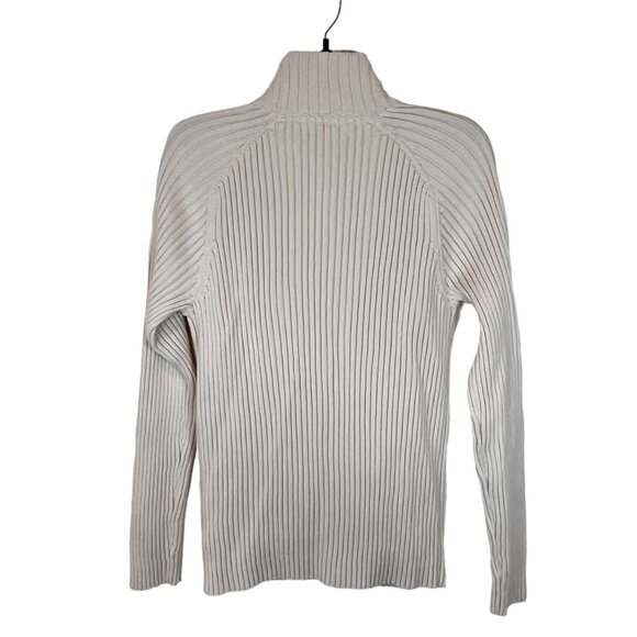 Calvin Klein Cardigan L Womens Cream Full Zip Mock Neck Ribbed Sweater Sz Large - Picture 2 of 9